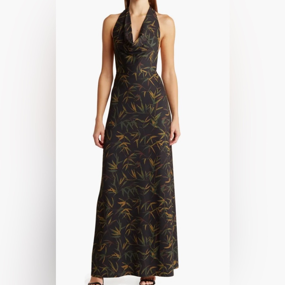 We Wore What cowl neck halter maxi dress